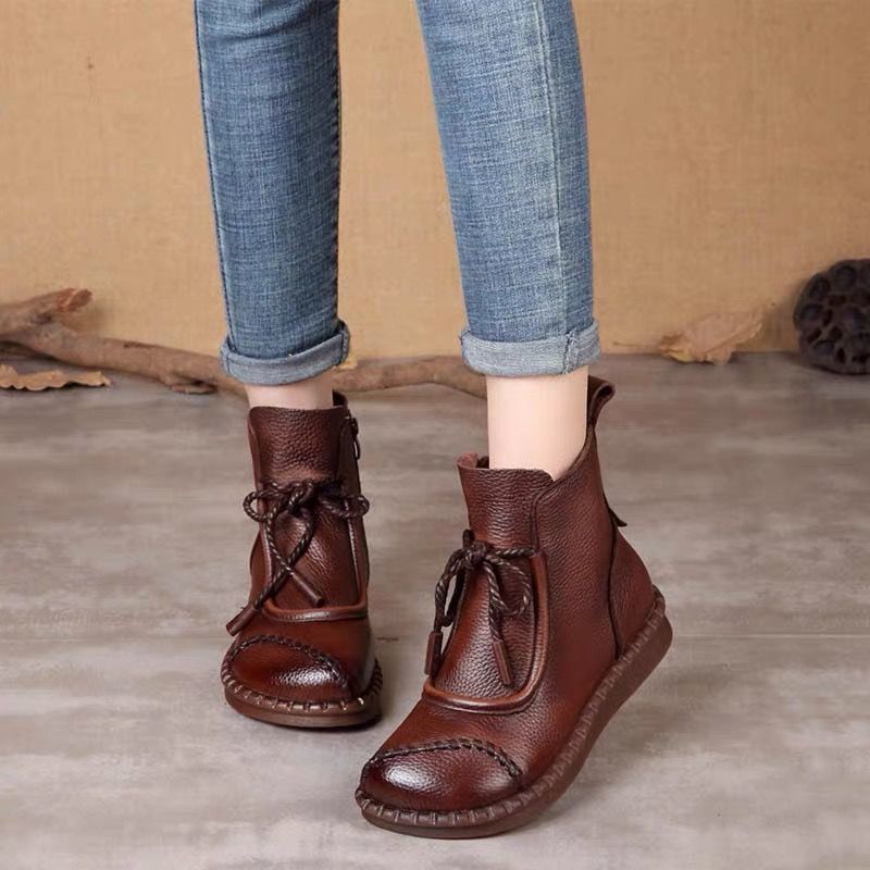 【35-40】👢2024 Botas de cuero suave retro para mujer de principios de otoño-3845326