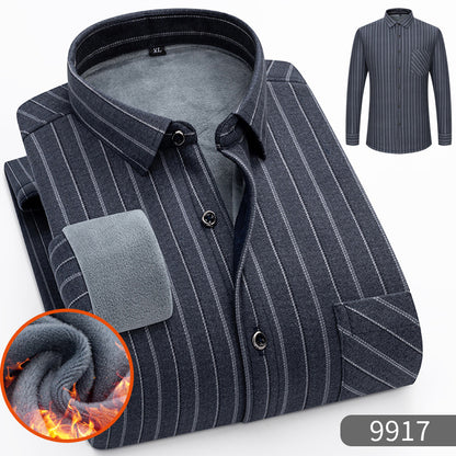 🔥【compre uno y llévese otro gratis】👔【L-5XL】Camisa de negocios cálida de manga larga de otoño e invierno.