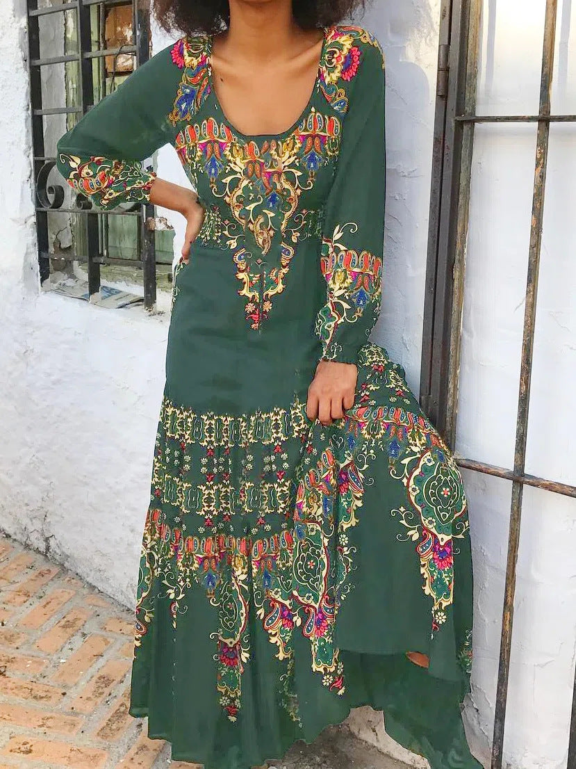 🔥🎉【S-3XL】Vestido de estilo étnico para mujer, nueva moda de invierno 2025, con estampado 3853718