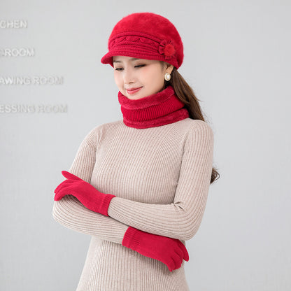 【Hat+scarf】Gorro de felpa para mujer para abrigarse en otoño e invierno-3841209