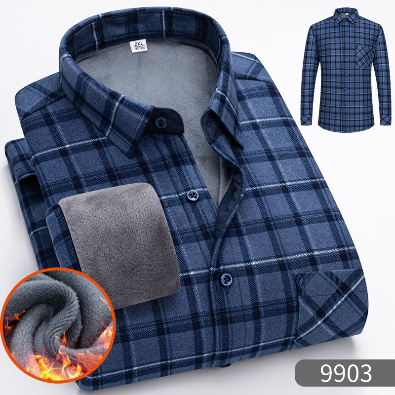 🔥【compre uno y llévese otro gratis】👔【L-5XL】Camisa de negocios cálida de manga larga de otoño e invierno.