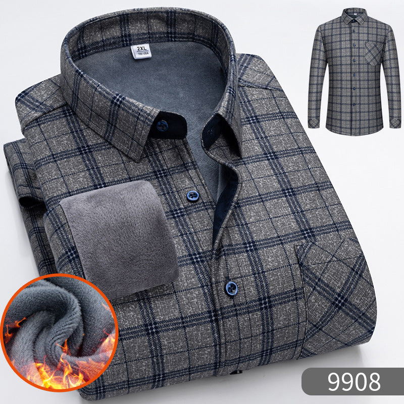 🔥👔【L-5XL】Camisa de negocios cálida de manga larga de otoño e invierno--3856359