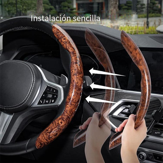 🔥【Compre 3 y obtenga 3 gratis】 Funda antideslizante para volante de coche con vetas de madera~3833796