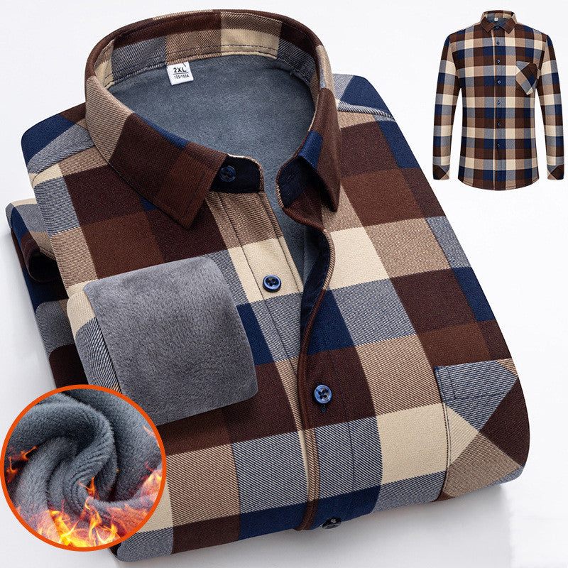 🔥👔【L-5XL】Camisa de negocios cálida de manga larga de otoño e invierno--3856359