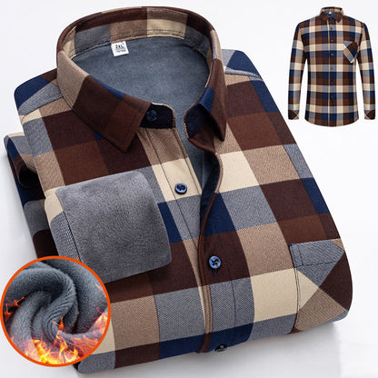 🔥【compre uno y llévese otro gratis】👔【L-5XL】Camisa de negocios cálida de manga larga de otoño e invierno.