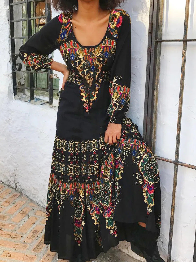 🔥🎉【S-3XL】Vestido de estilo étnico para mujer, nueva moda de invierno 2025, con estampado 3853718