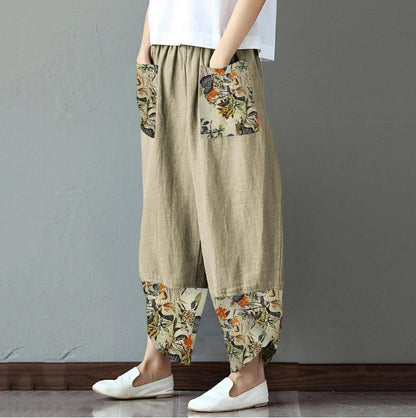 【S-5XL】Pantalones de algodón estampado vintage para mujer.3876901