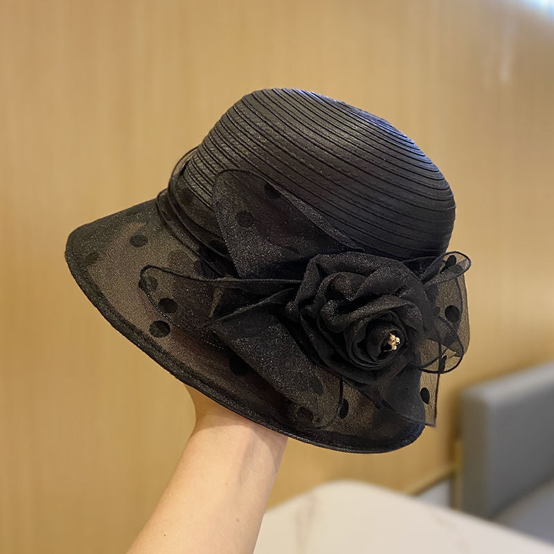 👒👒Sombrero para el sol francés para exteriores, de organza británica, transpirable, con lunares florales y a la moda