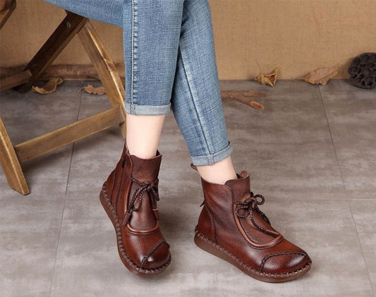 【35-40】👢2024 Botas de cuero suave retro para mujer de principios de otoño_3846938