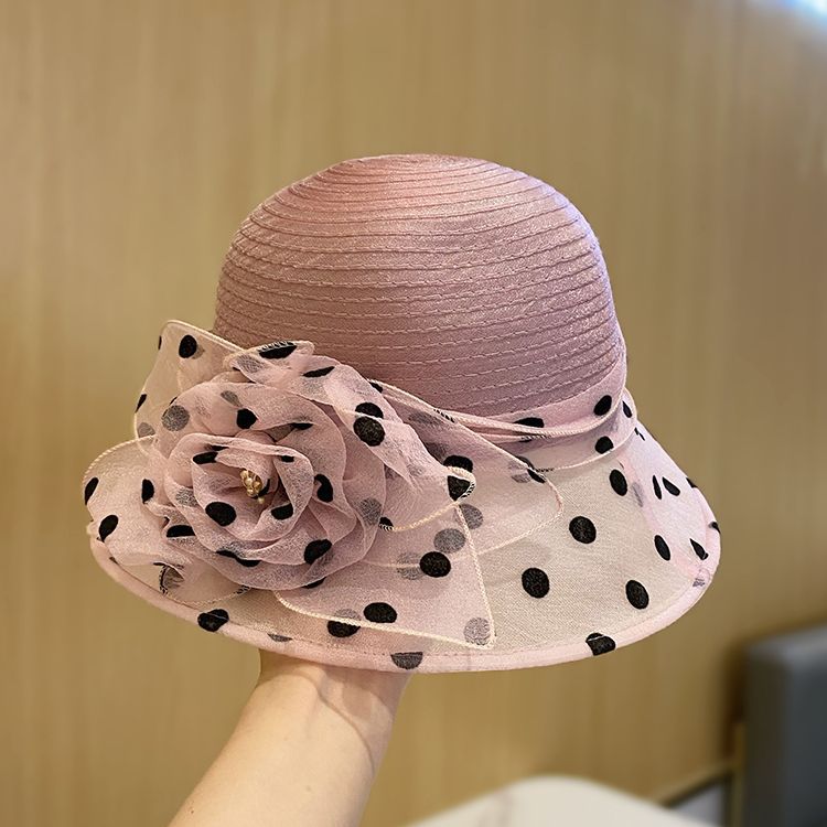 👒👒Sombrero para el sol francés para exteriores, de organza británica, transpirable, con lunares florales y a la moda