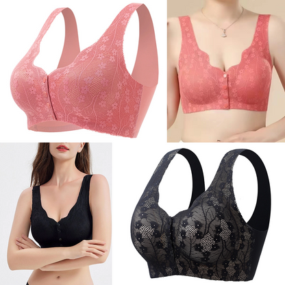 😍【Paquete de 5 piezas】Sujetador sin aros con botón frontal para mujer--3858049