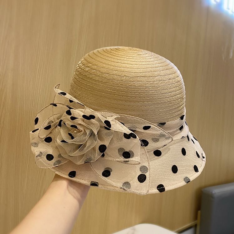 👒👒Sombrero para el sol francés para exteriores, de organza británica, transpirable, con lunares florales y a la moda